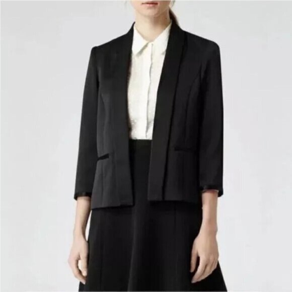 Reiss Violet Open Front Matt Black Jacket Blazer size S - Picture 1 of 8